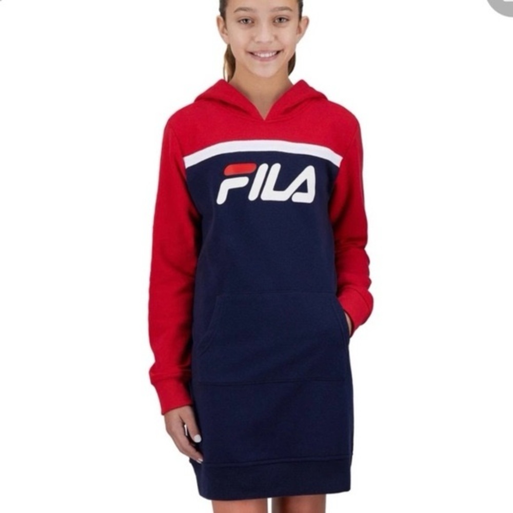 Fila Kids Hoodie Dress in Red and Navy